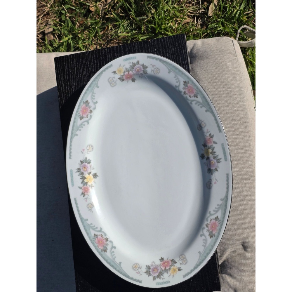 Vintage Floral Porcelain Oval Serving Platter White Pink Green Made in China